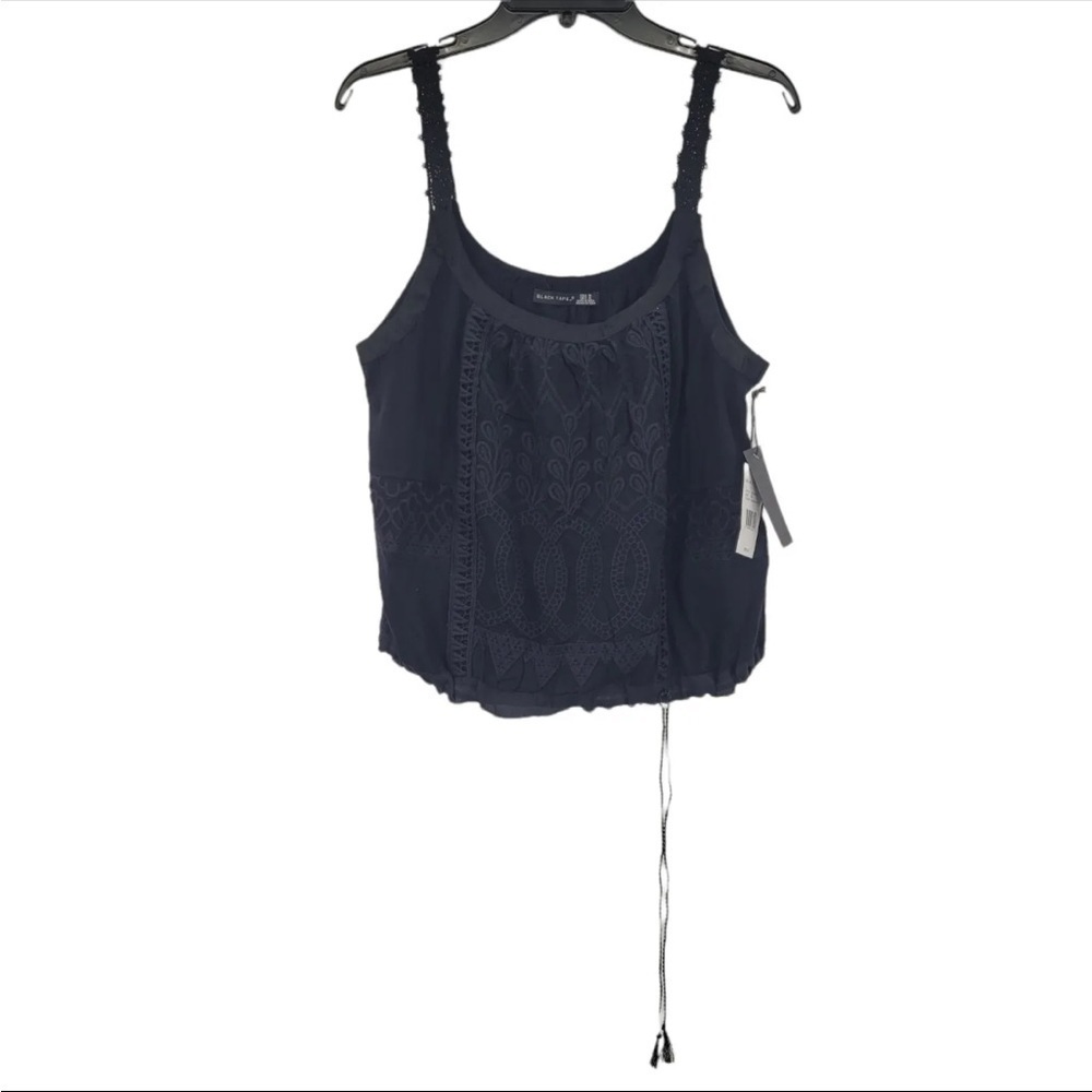 Black Tape | Women's Drawstring-Hem Lace-Trim Tank Black | Small